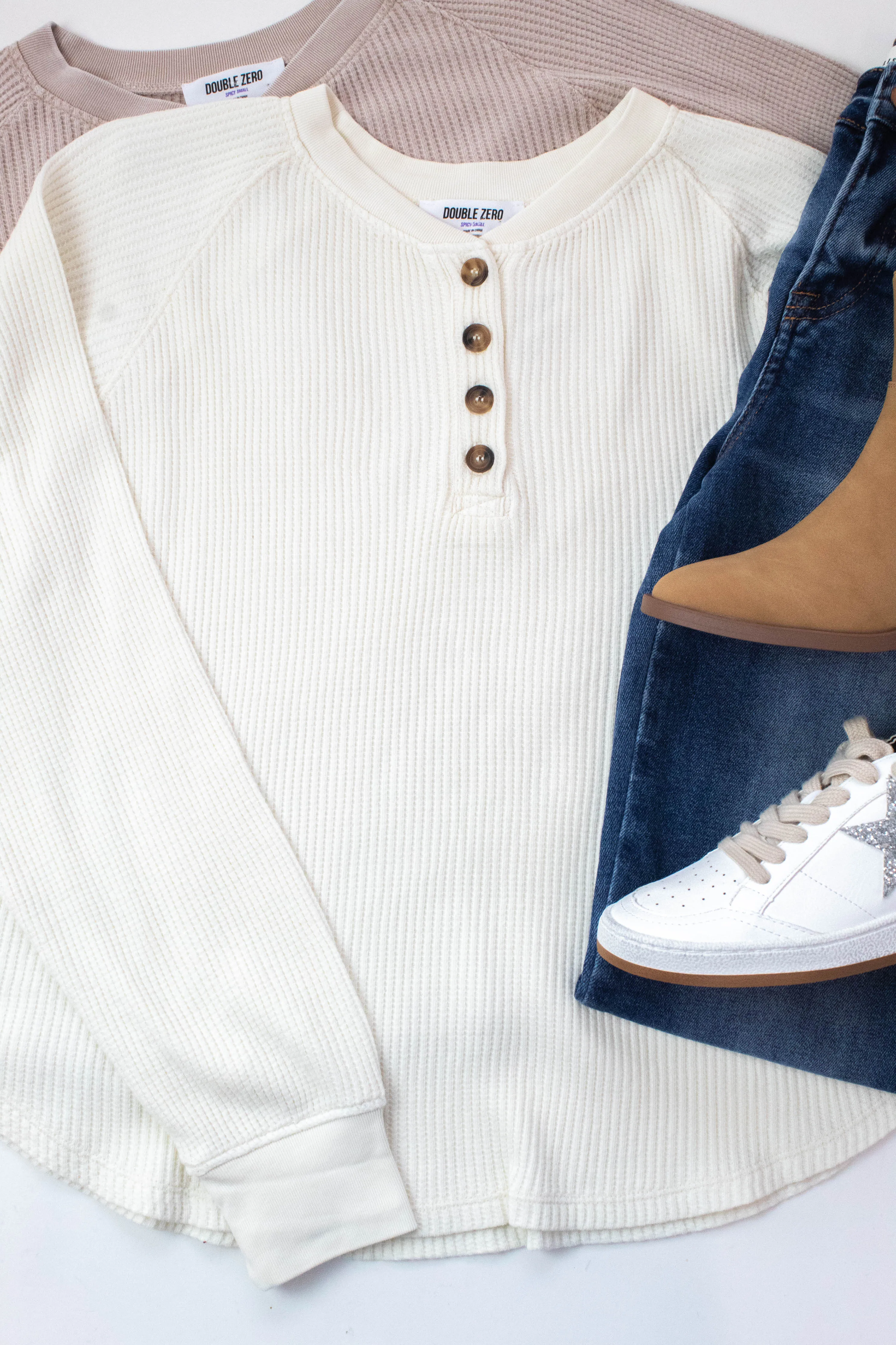 Jordan Knit Henley Top, Cream sold by North & Main Clothing Company