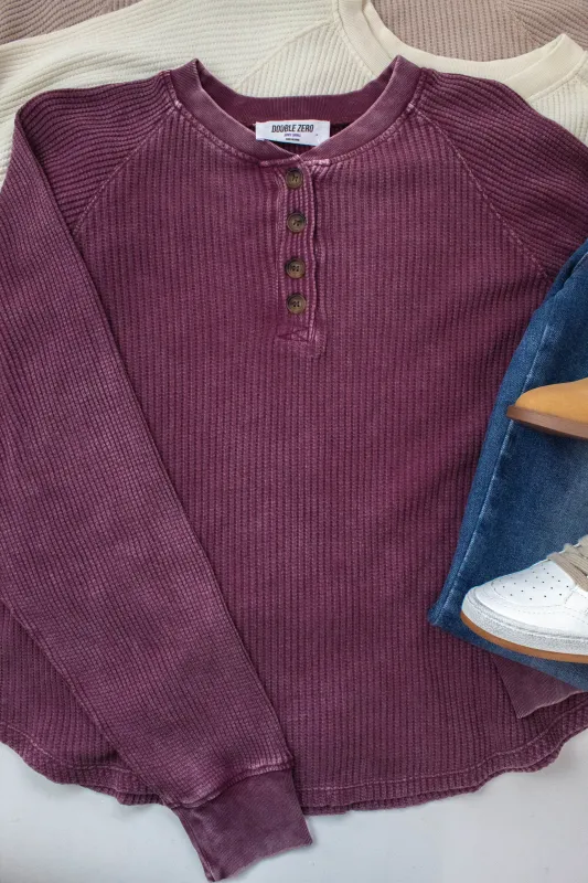 Jordan Knit Henley Top, Dark Cherry sold by North & Main Clothing Company