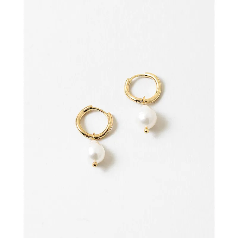 Audrey Pearl Huggie Earrings, Gold sold by North & Main Clothing Company