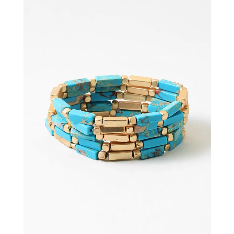 Vivian Stretch Bracelet Set, Turquoise/Gold sold by North & Main Clothing Company