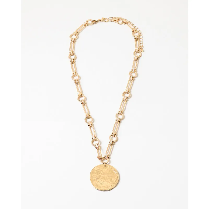 Victoria Circle Pendant Chunky Necklace, Gold sold by North & Main Clothing Company