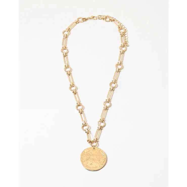 Victoria Circle Pendant Chunky Necklace, Gold sold by North & Main Clothing Company