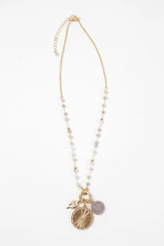 Viola Charm Pendant Short Necklace, Light Grey/Gold sold by North & Main Clothing Company