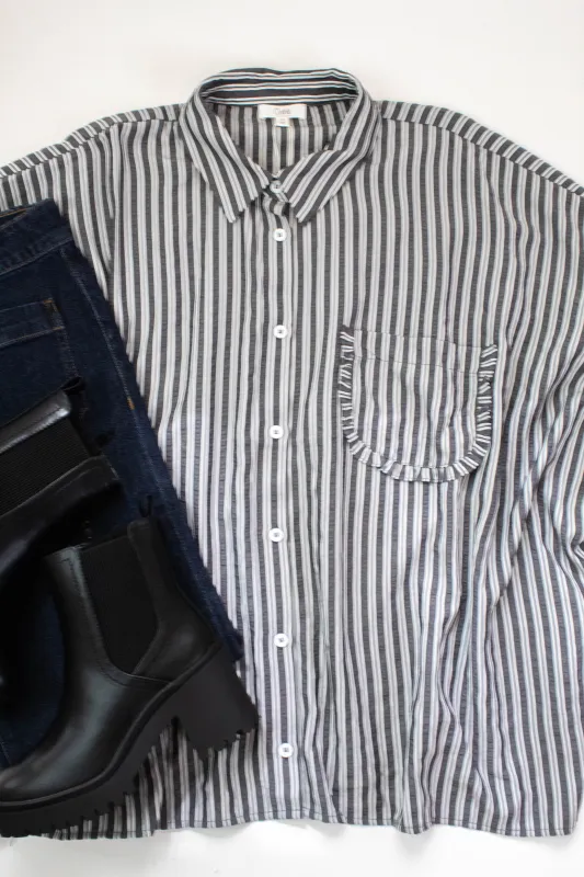 Cressida Striped Button Down Shirt, Black Stripe | Extended Sizes sold by North & Main Clothing Company