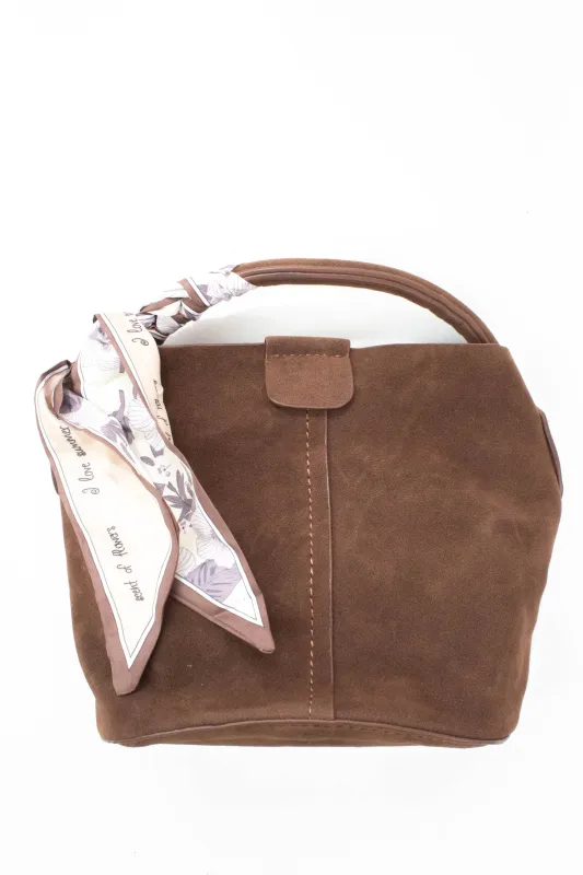 Margaret Small Suede Bucket Bag, Chocolate sold by North & Main Clothing Company