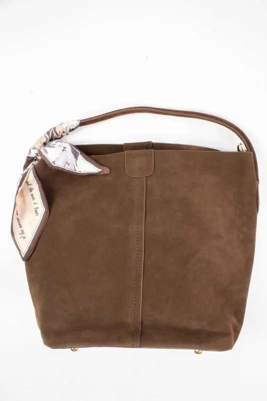 Lillian Suede Bucket Bag, Chocolate sold by North & Main Clothing Company