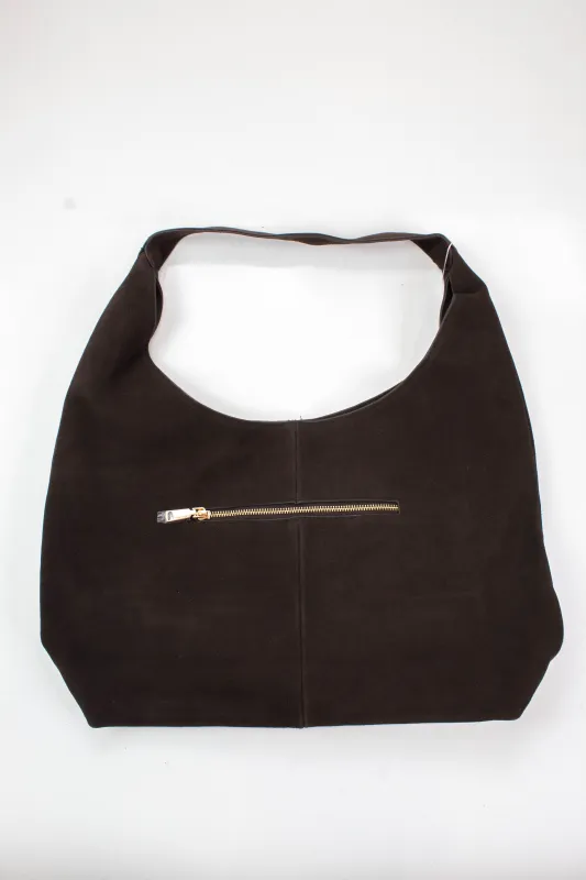 Amber Genuine Suede Leather Hobo Bag, Chocolate | Moda Luxe sold by North & Main Clothing Company