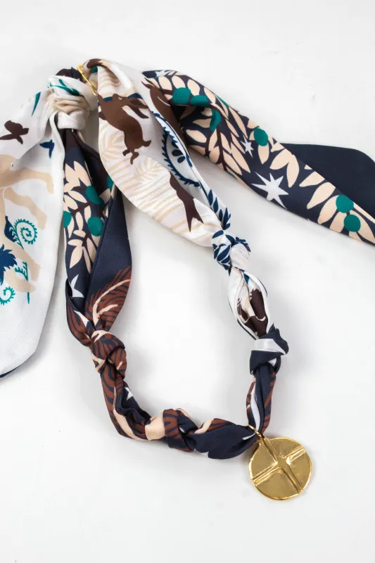 Marigold Artisan Cross Scarf Necklace, Navy/Brown | Nora James Jewelry sold by North & Main Clothing Company