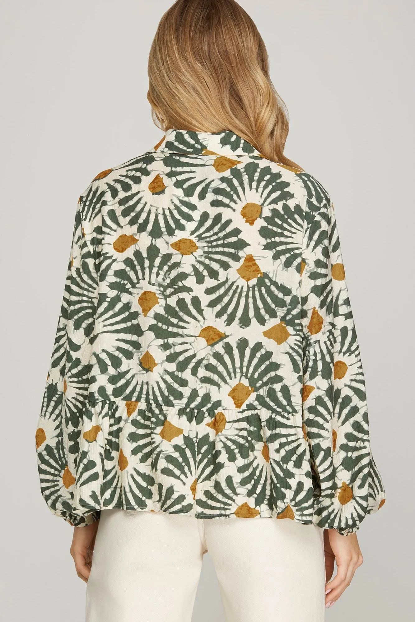 Katherine Printed Button Down Top, Olive sold by North & Main Clothing Company product image thumbnail 5