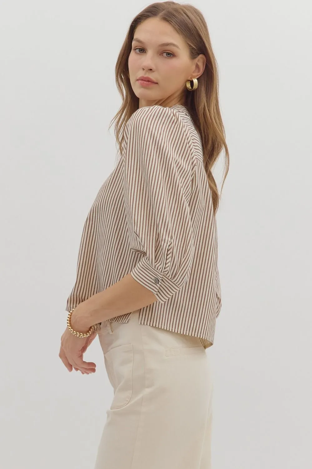 Hazel Striped Blouse, Brown sold by North & Main Clothing Company product image thumbnail 5