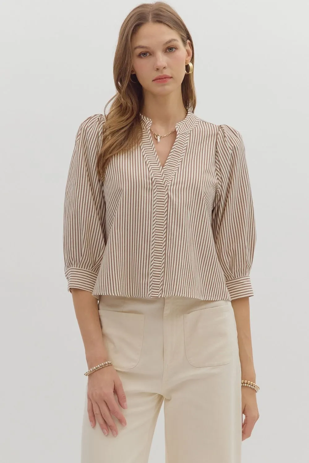 Hazel Striped Blouse, Brown sold by North & Main Clothing Company