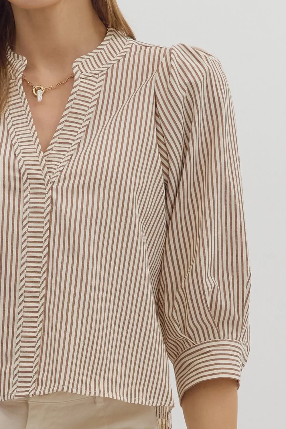 Hazel Striped Blouse, Brown sold by North & Main Clothing Company product image thumbnail 4