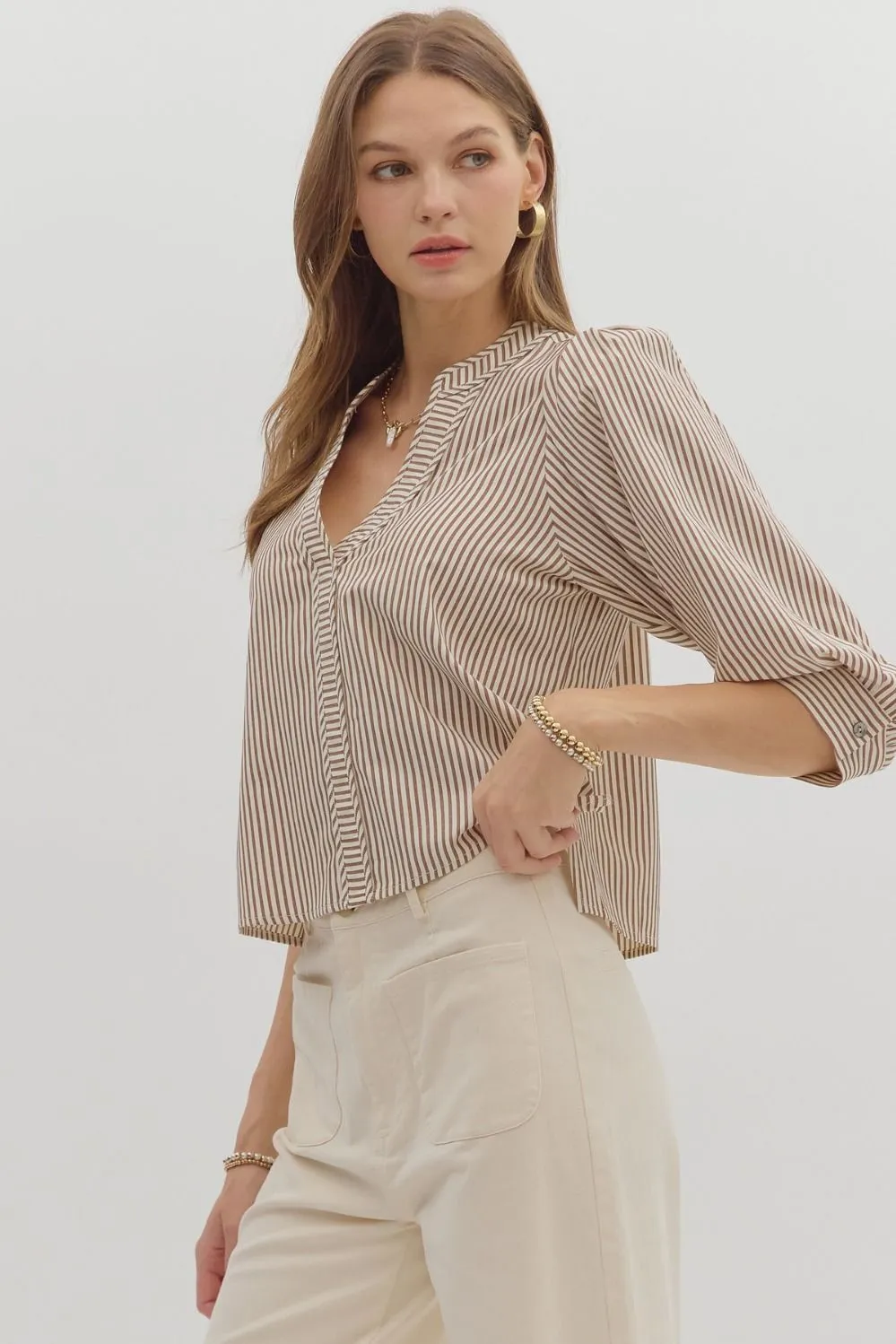 Hazel Striped Blouse, Brown sold by North & Main Clothing Company product image thumbnail 3