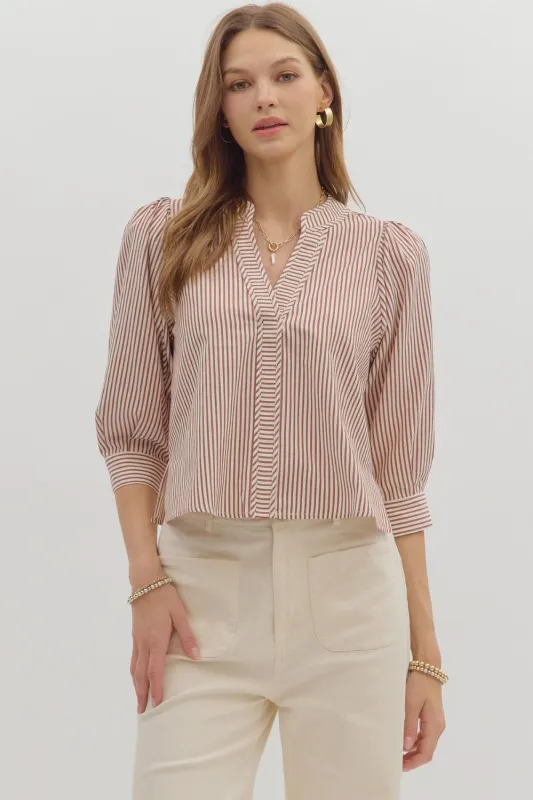 Hazel Striped Blouse, Rust sold by North & Main Clothing Company
