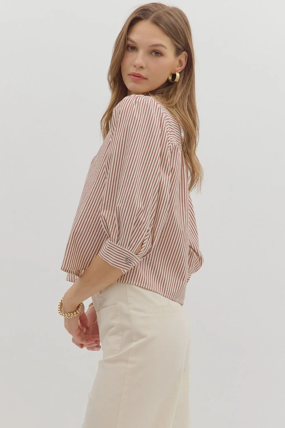 Hazel Striped Blouse, Rust sold by North & Main Clothing Company product image thumbnail 5