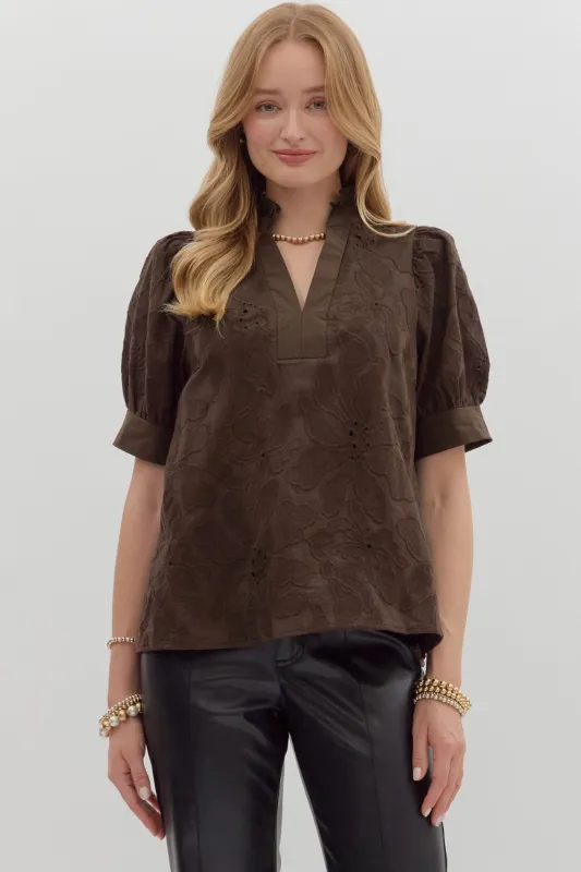 Georgia Floral Embroidered Blouse, Brown sold by North & Main Clothing Company