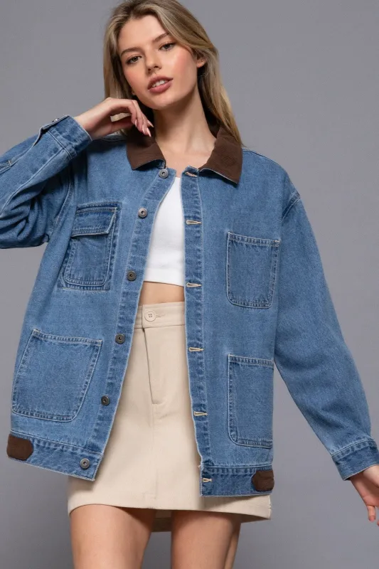 Lois Corduroy Collar Denim Jacket, Denim sold by North & Main Clothing Company