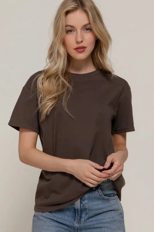Sarah Round Neck Tee, Cocoa Brown sold by North & Main Clothing Company