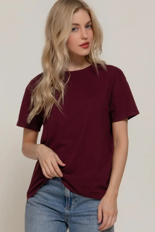 Sarah Round Neck Tee, Burgundy sold by North & Main Clothing Company