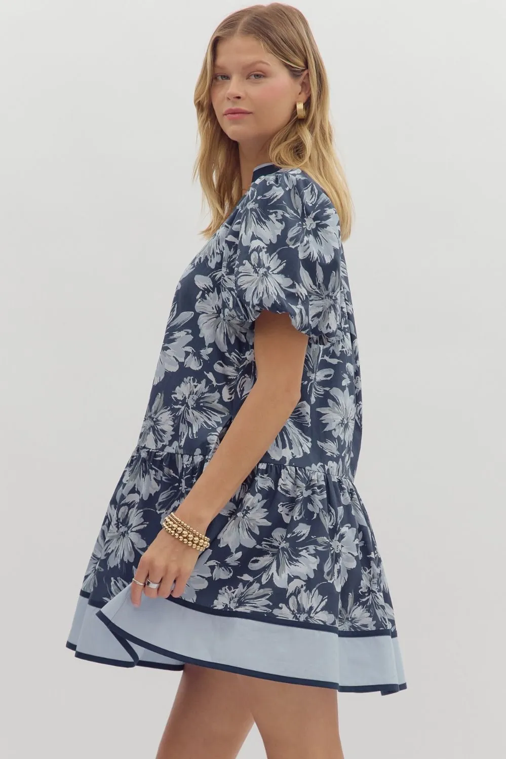 Dinah Puff Sleeve Contrast Stripe Dress, Navy sold by North & Main Clothing Company product image thumbnail 5