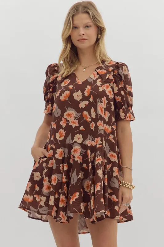 Delilah Floral Collared Dress, Brown sold by North & Main Clothing Company