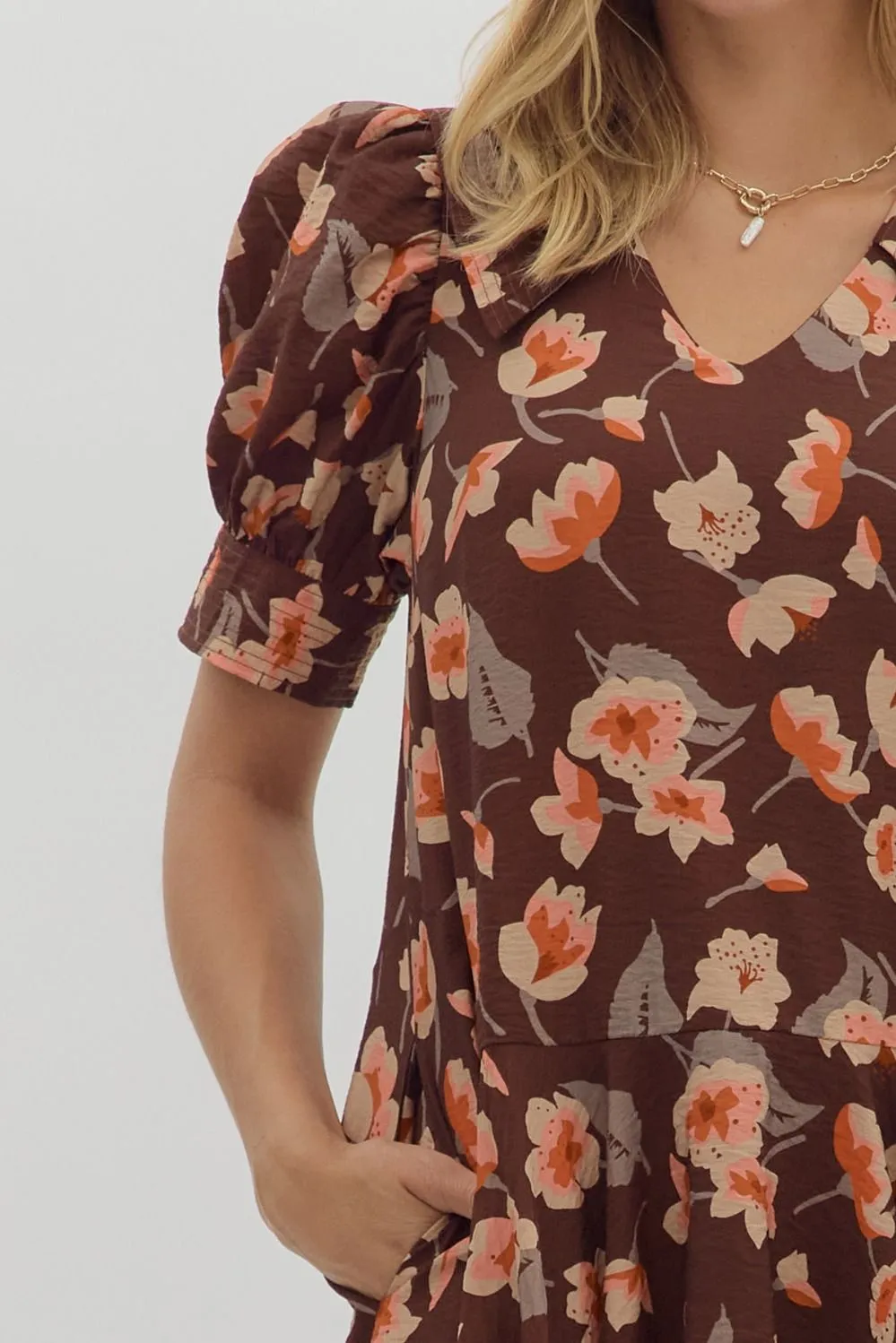 Delilah Floral Collared Dress, Brown sold by North & Main Clothing Company product image thumbnail 4