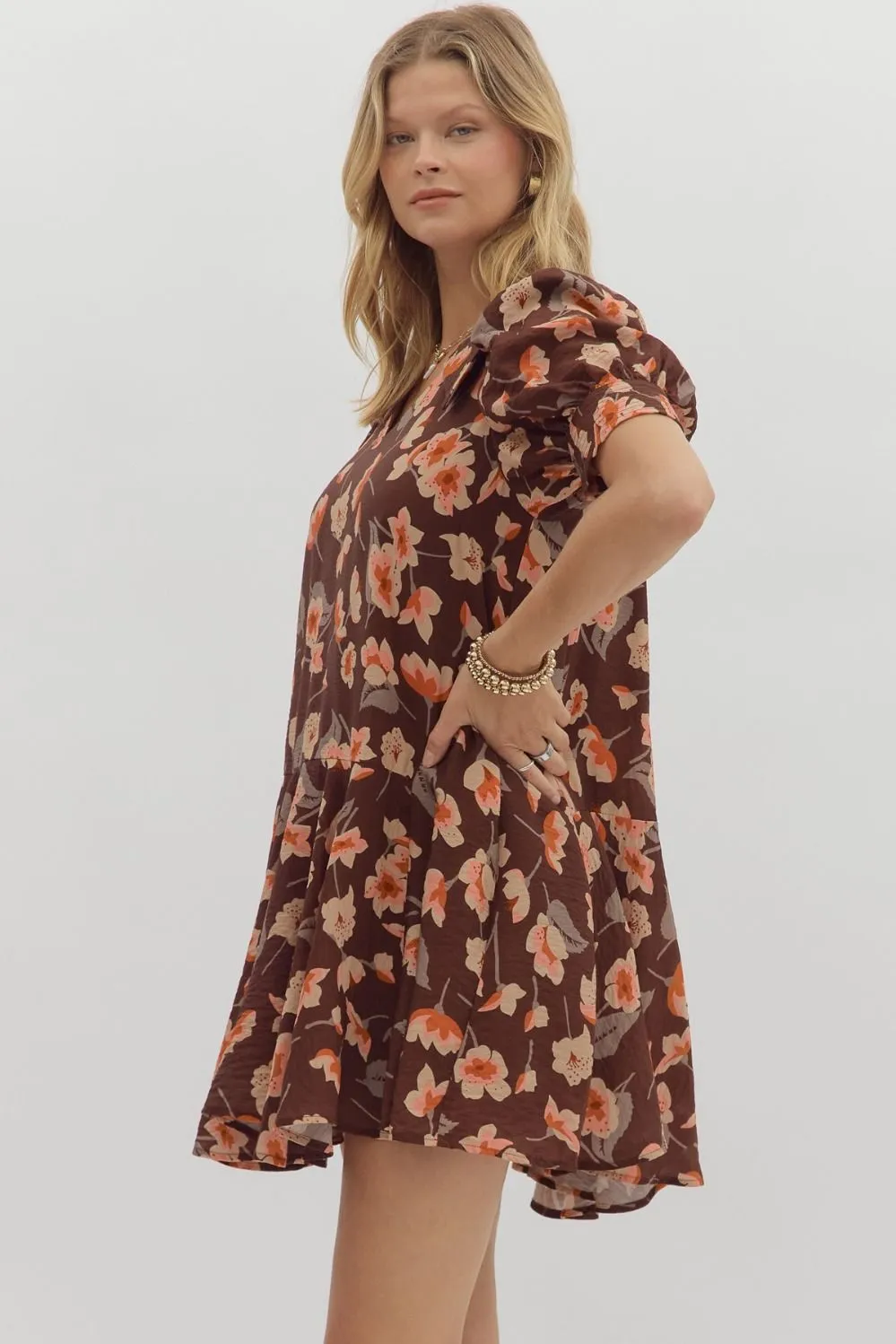 Delilah Floral Collared Dress, Brown sold by North & Main Clothing Company product image thumbnail 5