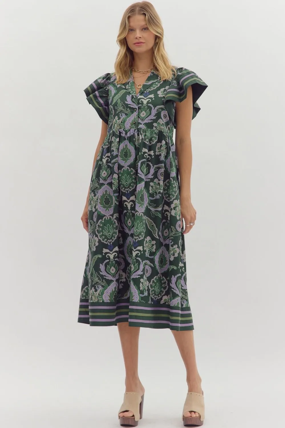 Miriam Contrast Stripe Midi Dress, Green sold by North & Main Clothing Company product image thumbnail 2
