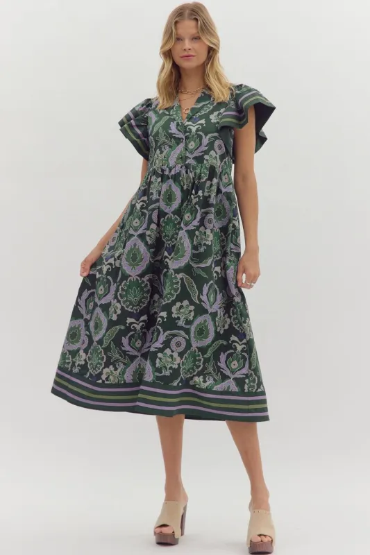 Miriam Contrast Stripe Midi Dress, Green sold by North & Main Clothing Company