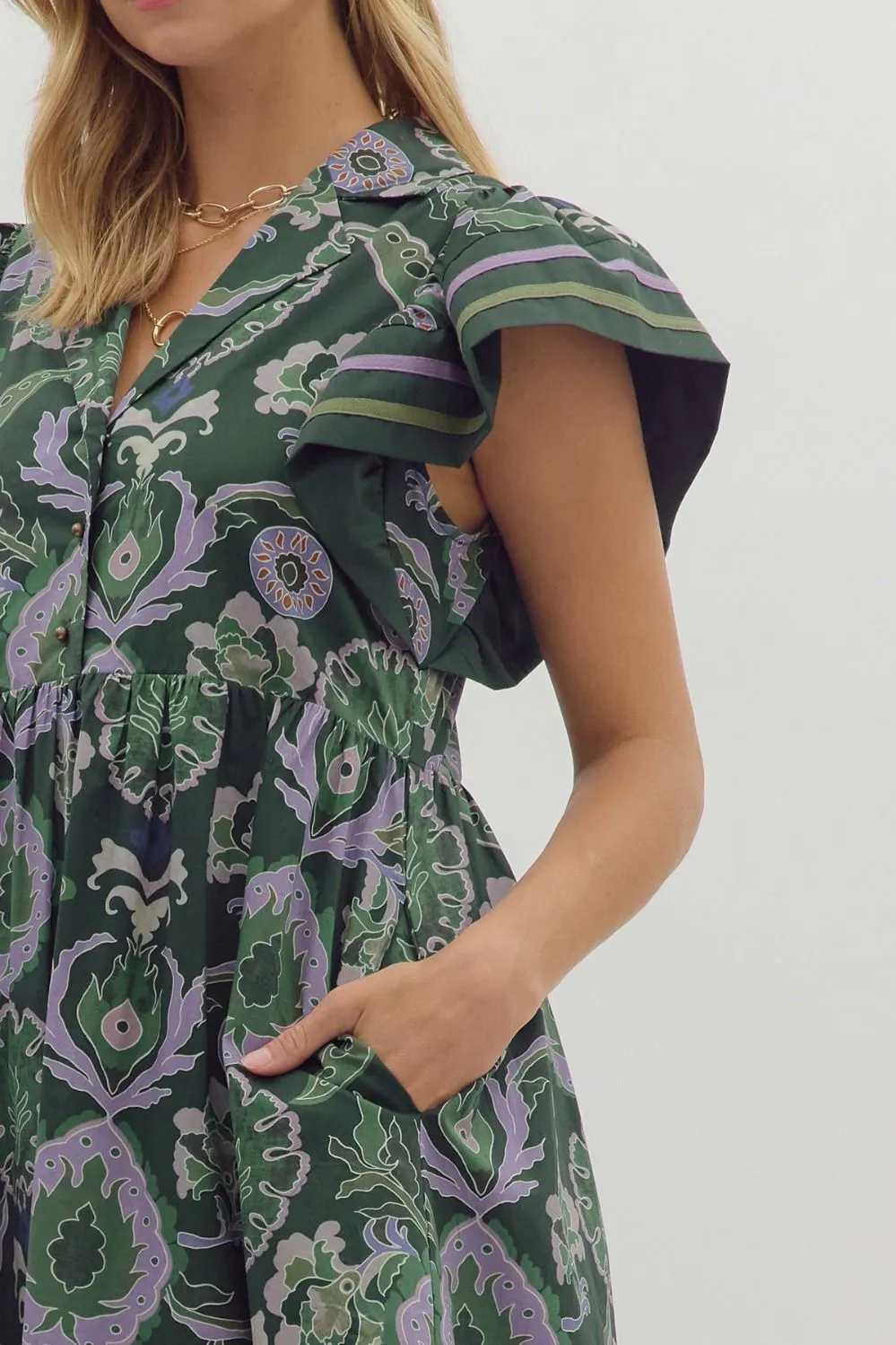 Miriam Contrast Stripe Midi Dress, Green sold by North & Main Clothing Company product image thumbnail 3