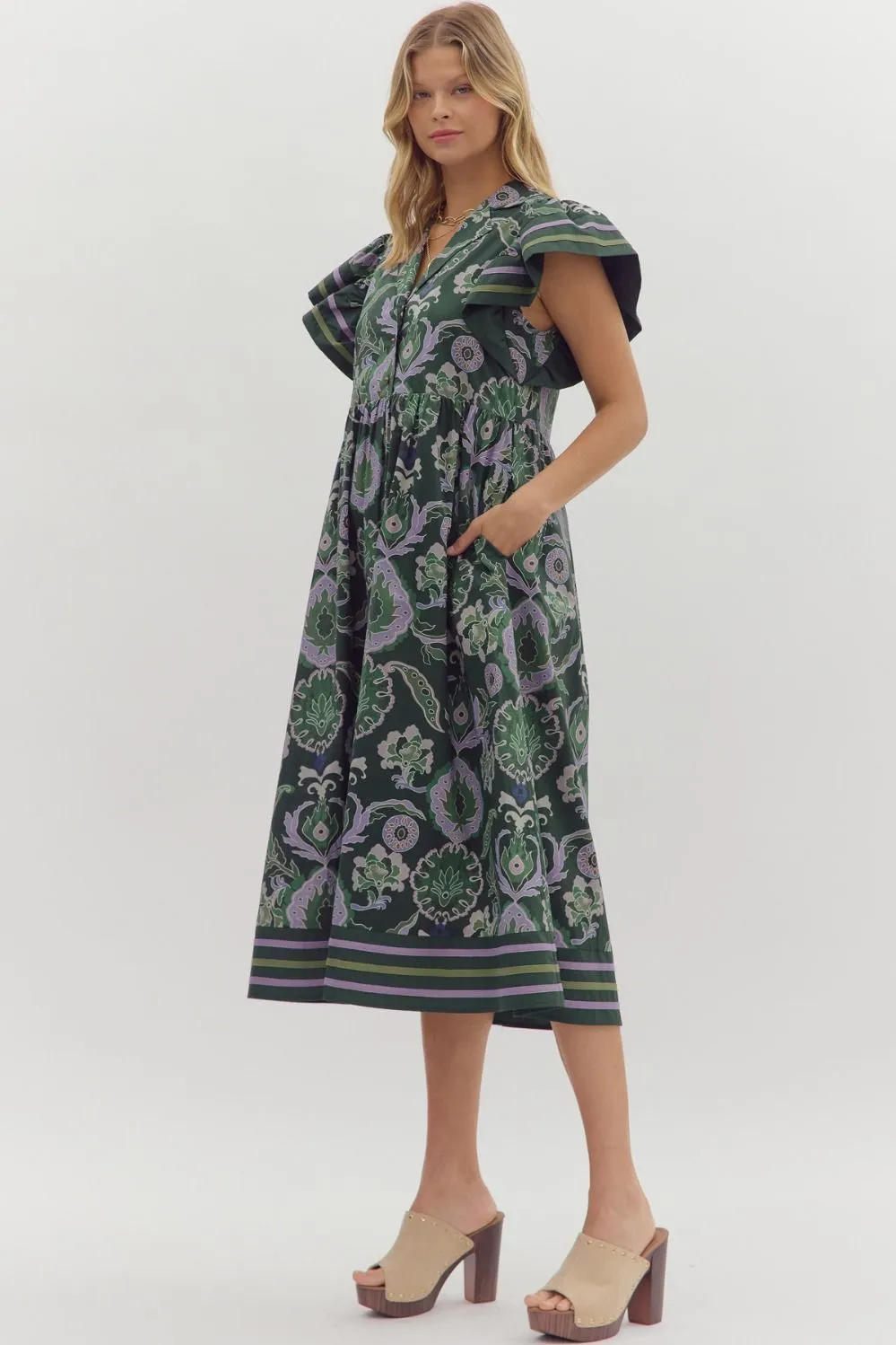 Miriam Contrast Stripe Midi Dress, Green sold by North & Main Clothing Company product image thumbnail 4