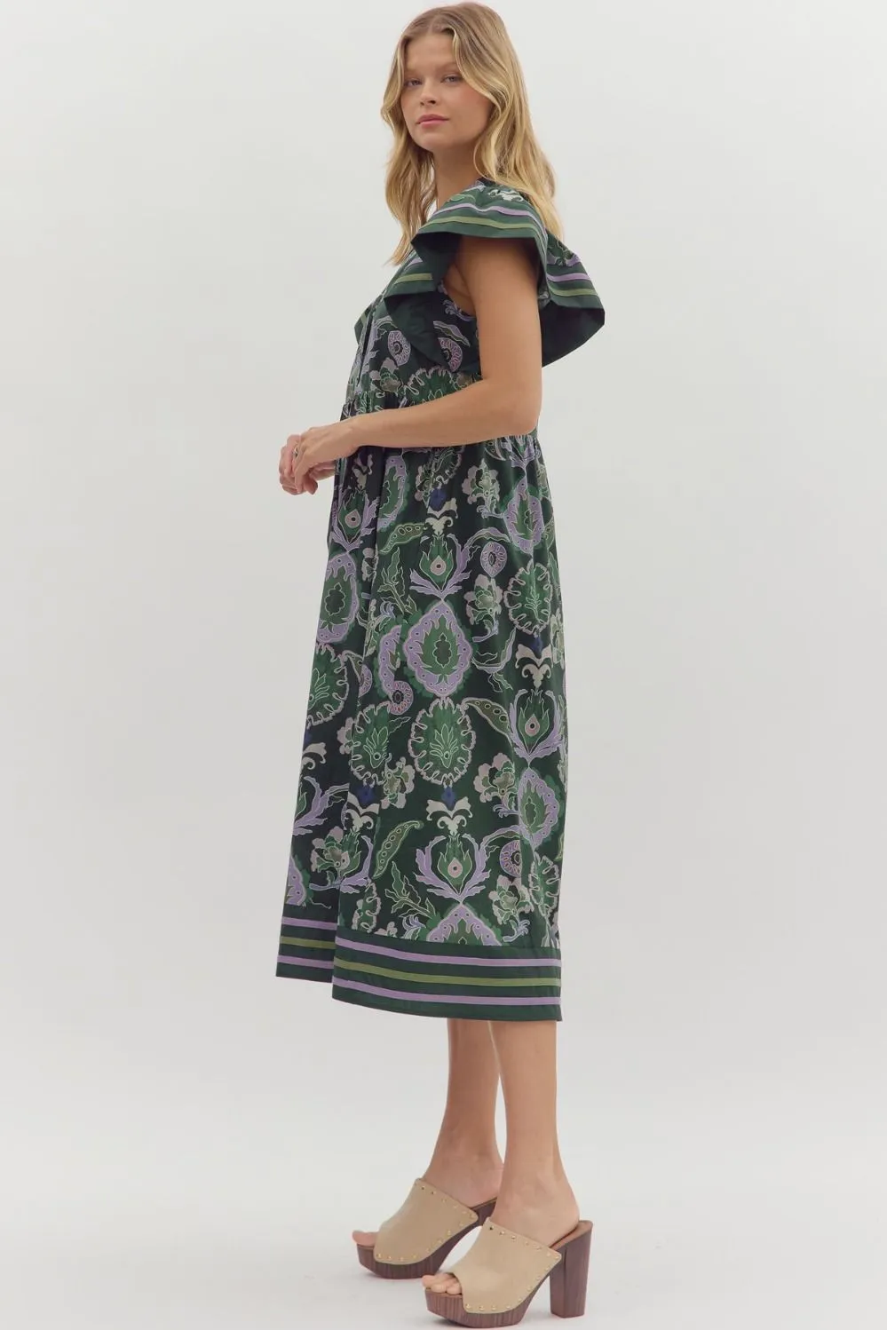 Miriam Contrast Stripe Midi Dress, Green sold by North & Main Clothing Company product image thumbnail 5