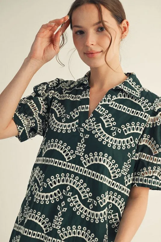 Angelica Collared Eyelet Dress, Hunter Green sold by North & Main Clothing Company product image thumbnail 3