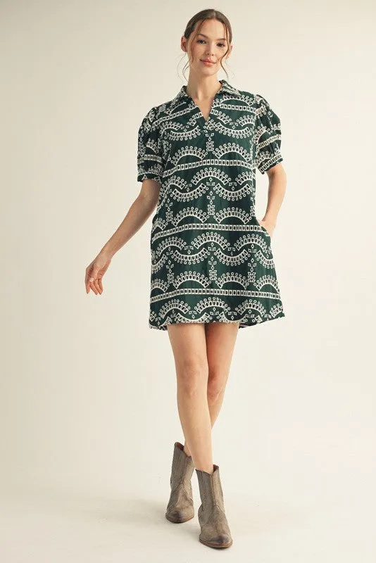 Angelica Collared Eyelet Dress, Hunter Green sold by North & Main Clothing Company product image thumbnail 2