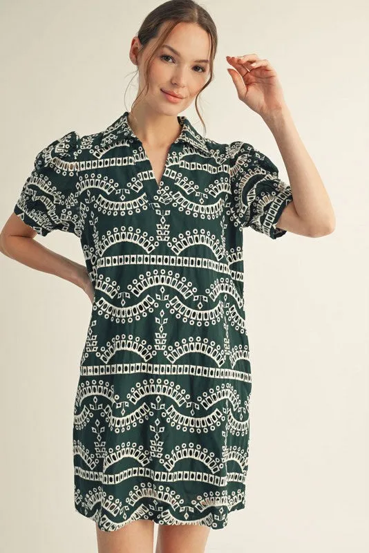 Angelica Collared Eyelet Dress, Hunter Green sold by North & Main Clothing Company product image thumbnail 4