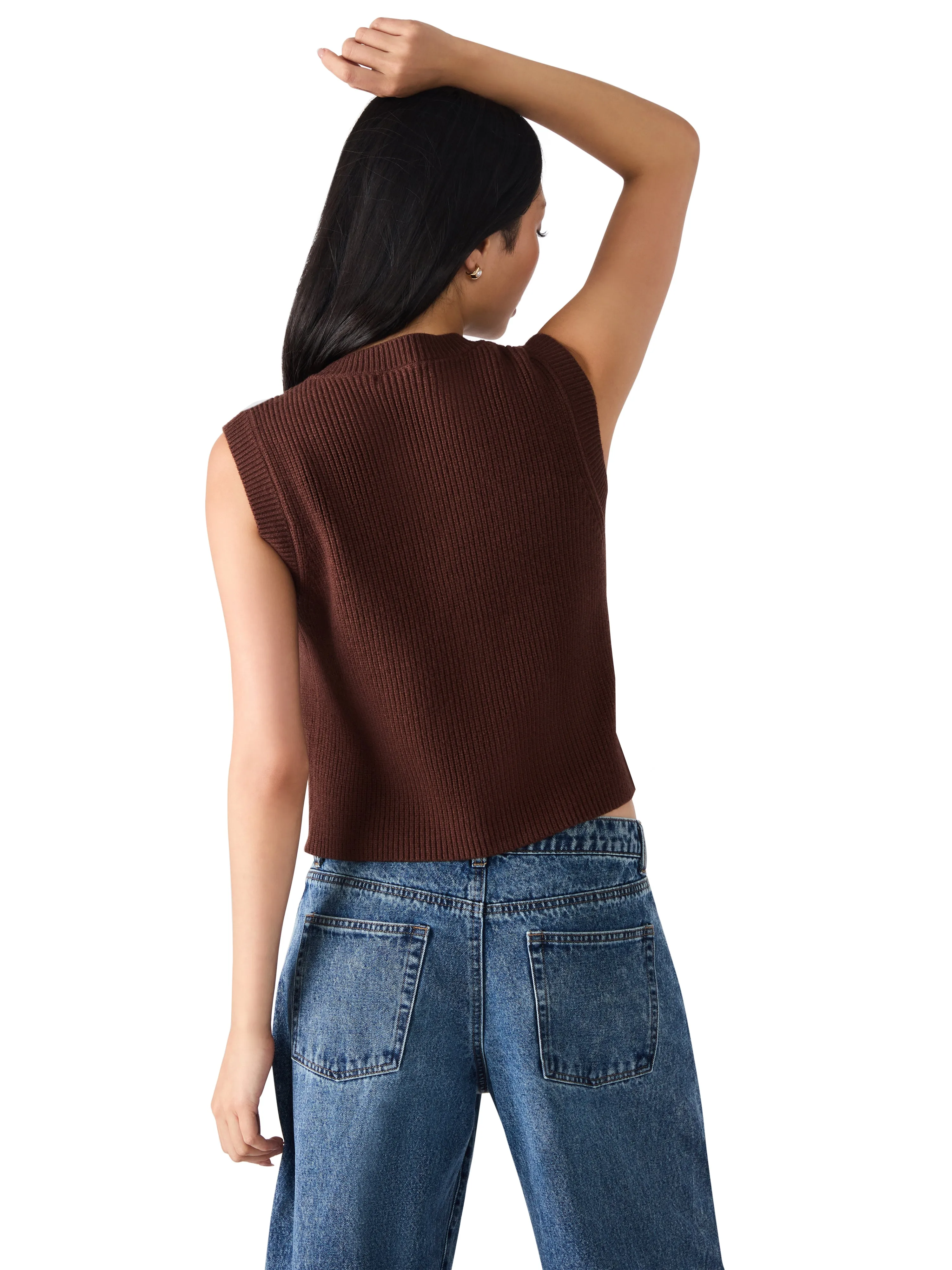 Aliya Gold Button Sweater Vest, Chocolate | Steve Madden sold by North & Main Clothing Company product image thumbnail 5