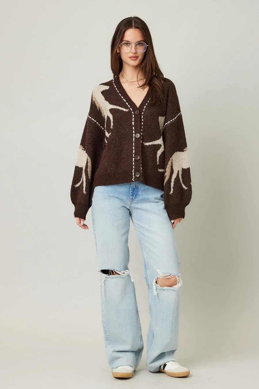 Rebekah Contrast Stitch Horse Cardigan, Brown sold by North & Main Clothing Company product image thumbnail 5