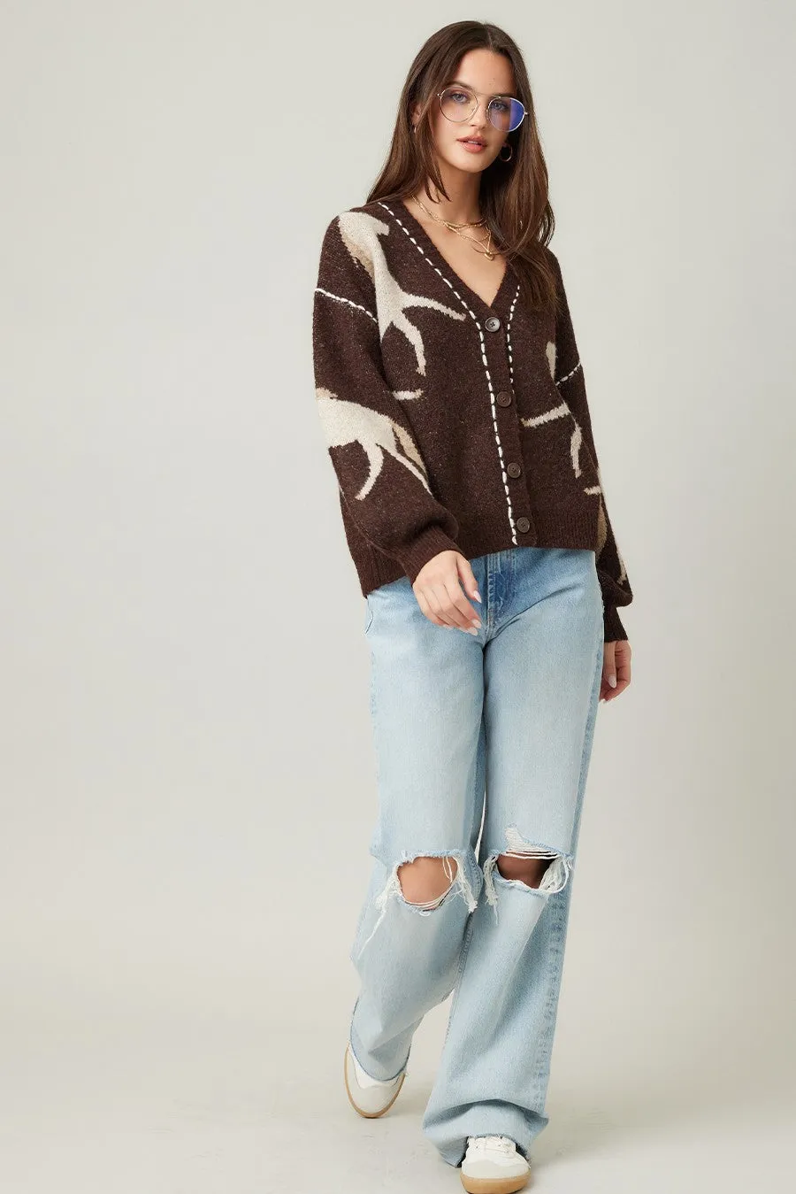 Rebekah Contrast Stitch Horse Cardigan, Brown sold by North & Main Clothing Company product image thumbnail 2