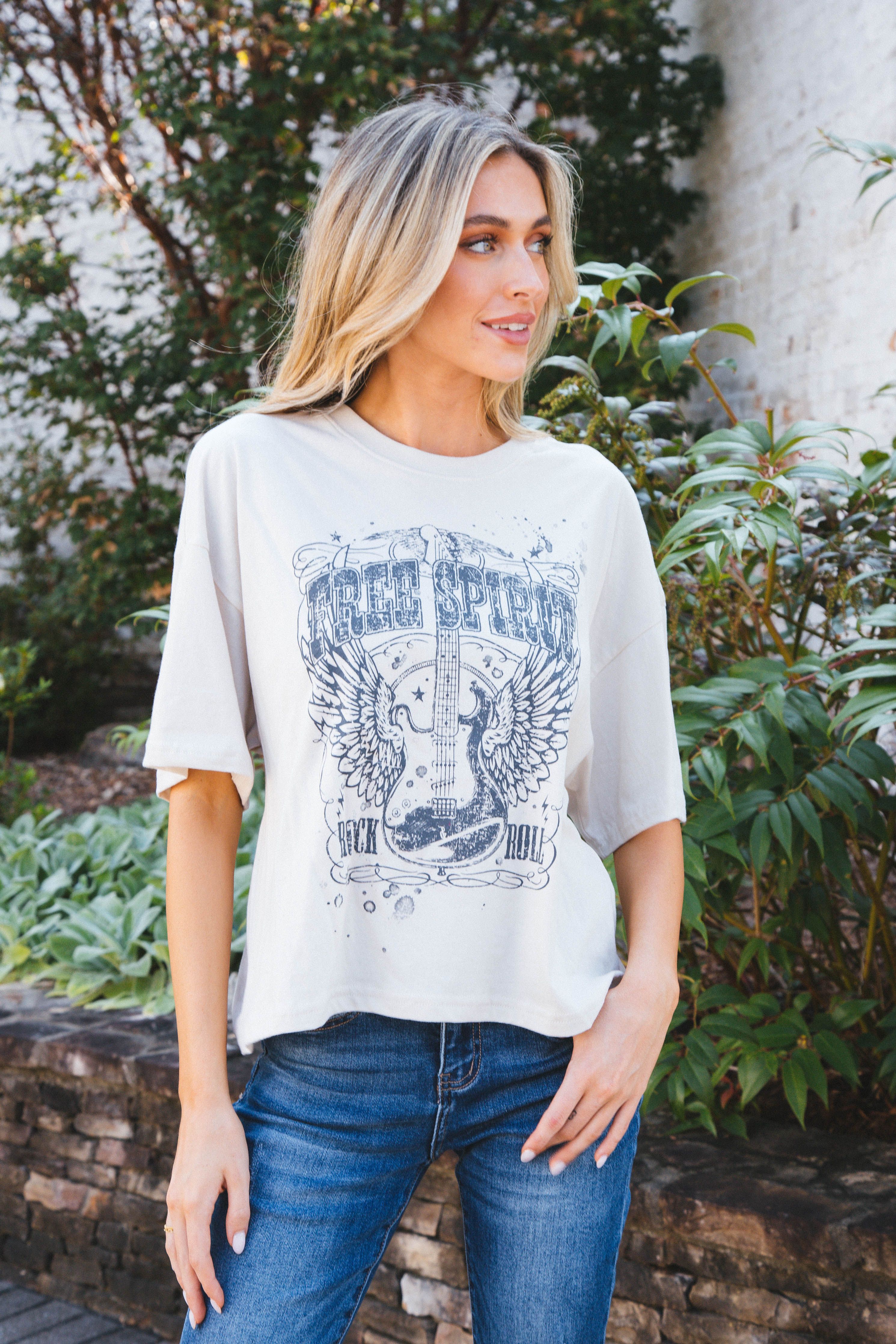 Free Spirit Boxy Crop Graphic Tee, Stone sold by North & Main Clothing Company product image thumbnail 5