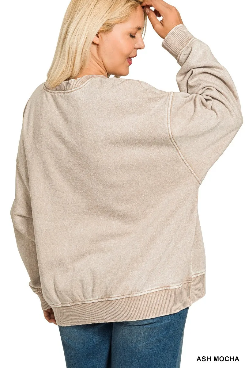 Myra Acid Wash Oversized Fleece Pullover, Ash Mocha | Plus Size sold by North & Main Clothing Company product image thumbnail 2