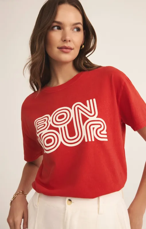 Bonjour Boyfriend Tee, Cabana Red | Z Supply sold by North & Main Clothing Company