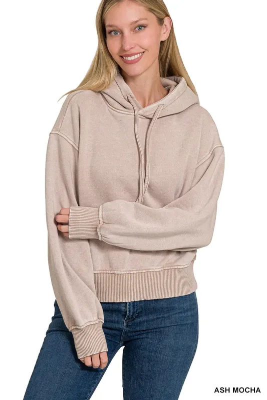 Mae Acid Wash Fleece Hoodie, Ash Mocha made by North & Main Clothing Company