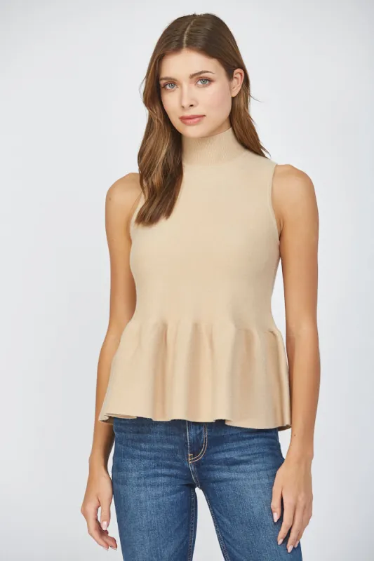 Emmaline Peplum Sweater Tank, Latte sold by North & Main Clothing Company