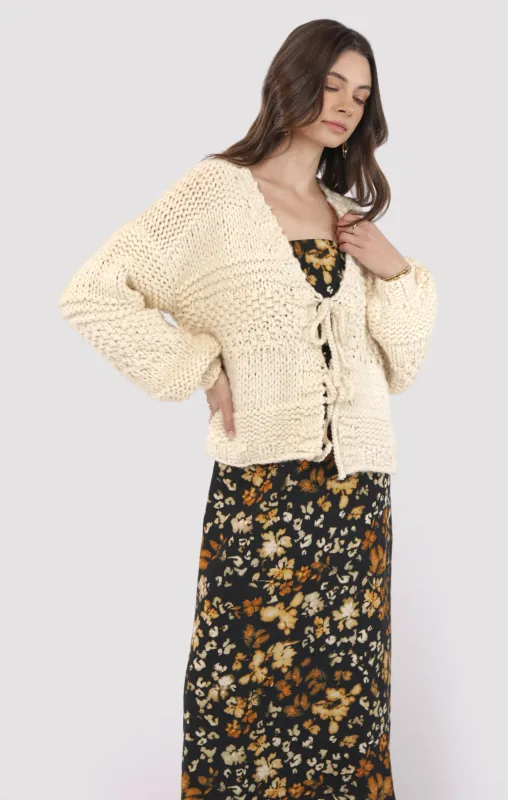 Iggy Chunky Tie Front Cardigan, Ivory | Sadie & Sage sold by North & Main Clothing Company
