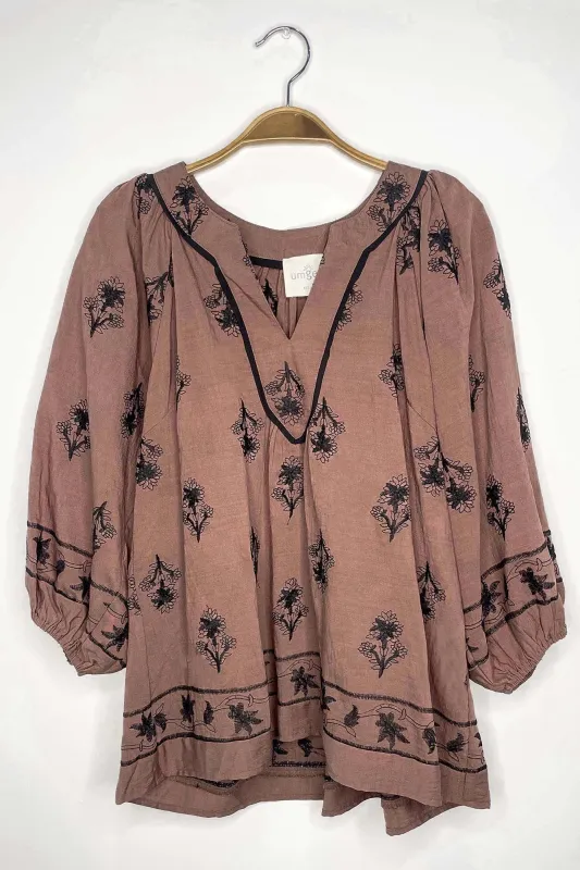 Oakley Floral Embroidered Top, Brown | Plus Size sold by North & Main Clothing Company