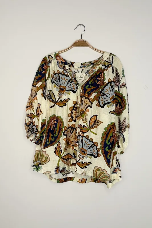 Cecilia Printed Half Sleeve Blouse, Cream | Plus Size sold by North & Main Clothing Company
