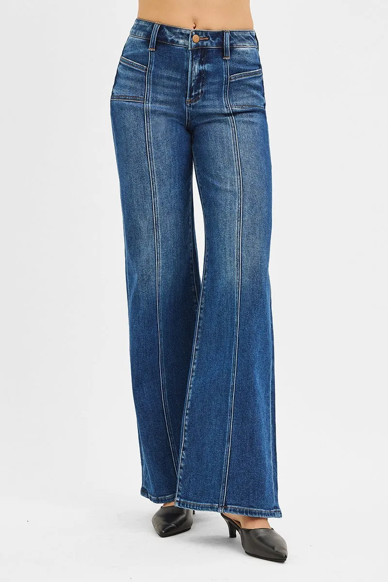 Delilah Mid Rise Wide Leg Jeans, Dark sold by North & Main Clothing Company