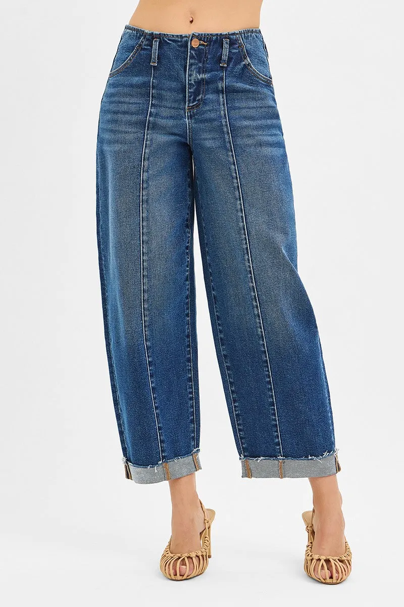 Maren High Rise Barrel Cuffed Jeans, Dark sold by North & Main Clothing Company product image thumbnail 4