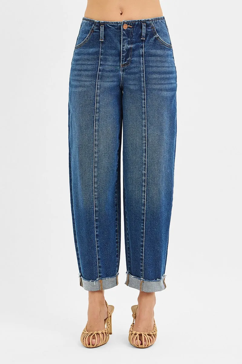 Maren High Rise Barrel Cuffed Jeans, Dark sold by North & Main Clothing Company product image thumbnail 3