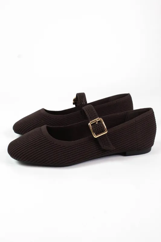 Brita Mary Jane Ballet Flat, Chocolate Knit sold by North & Main Clothing Company